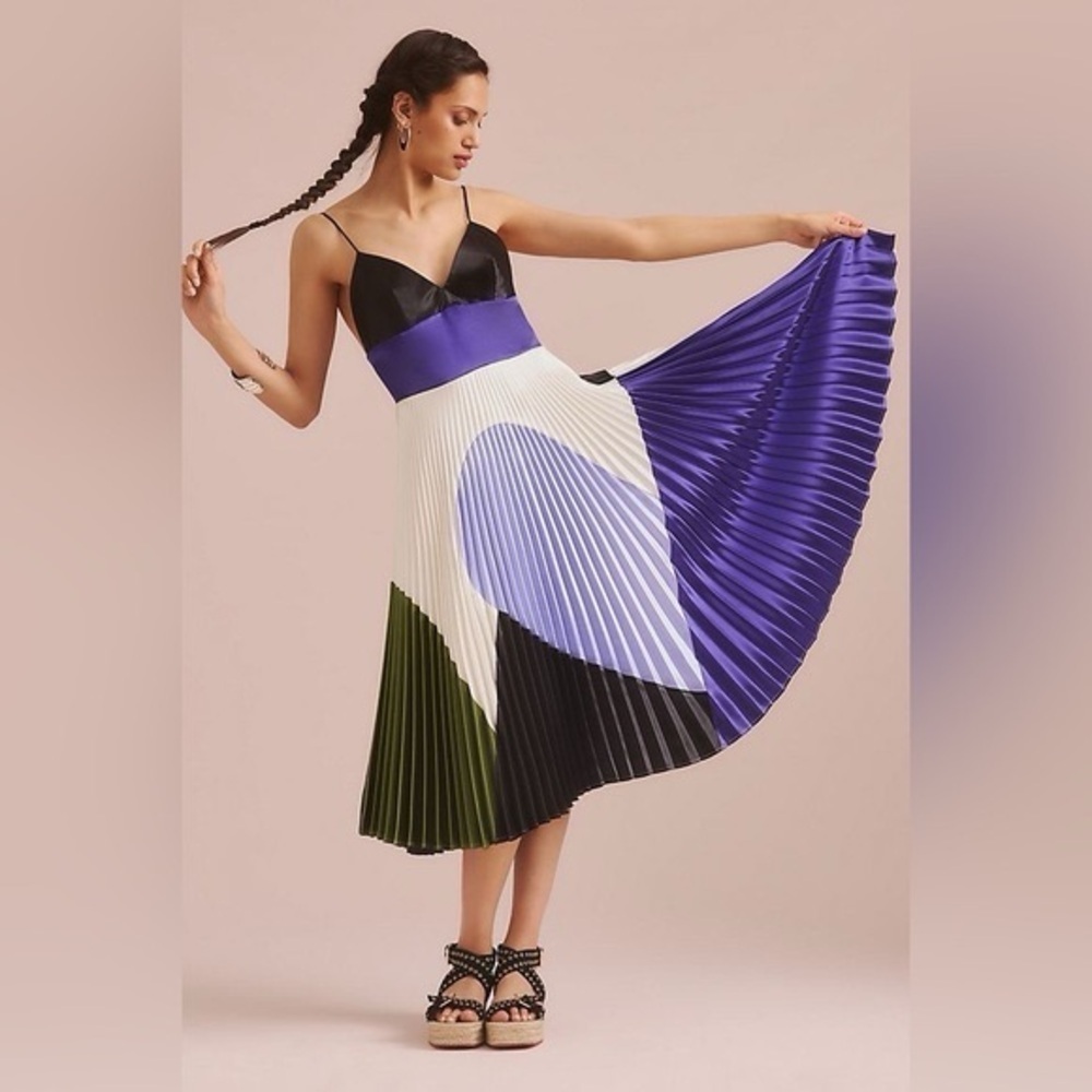 Anthropologie Delfi Collective Colorblock Pleated Midi Dress